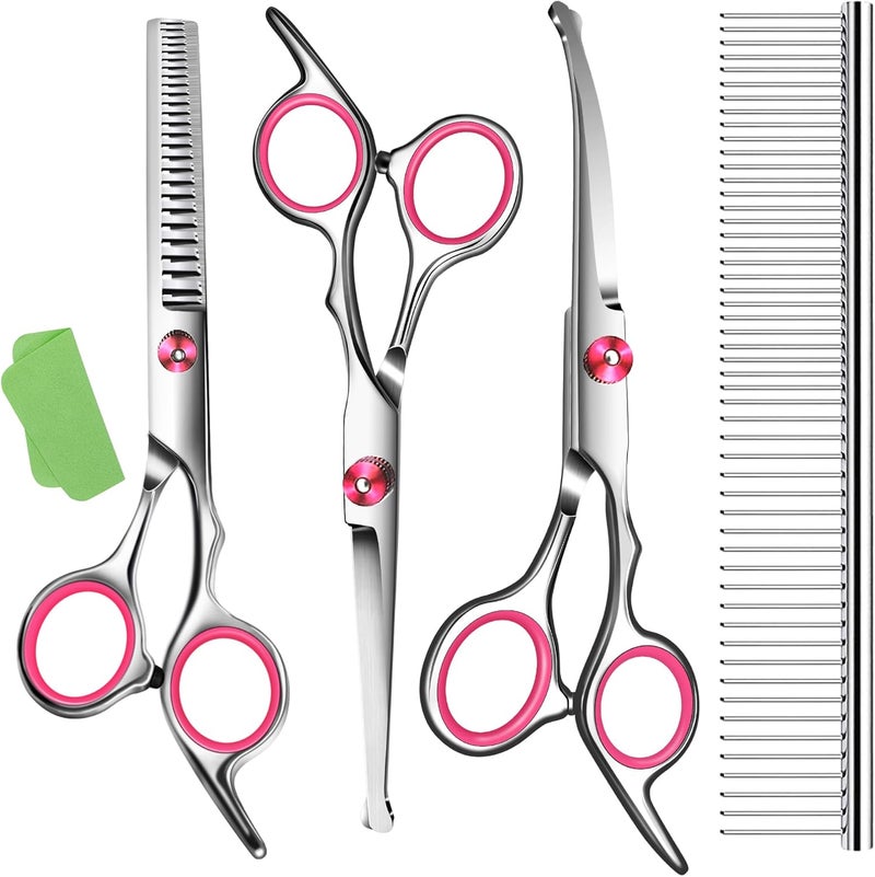 wikdey Dog Grooming scissors Kit,Includes Curved Thinning straight scissors and Comb, Dog Grooming Shears with Safety Round Tips,pet Grooming kit for Small Dogs&Puppies - Image 1